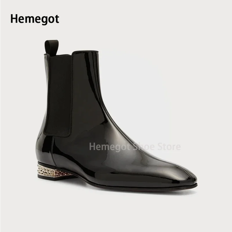 Men's Patent Leather Boots High-Top Winter Retro Style Ankle Boots Stylish Black Shoes Slip On Casual Wear-Resistant Men's Shoes