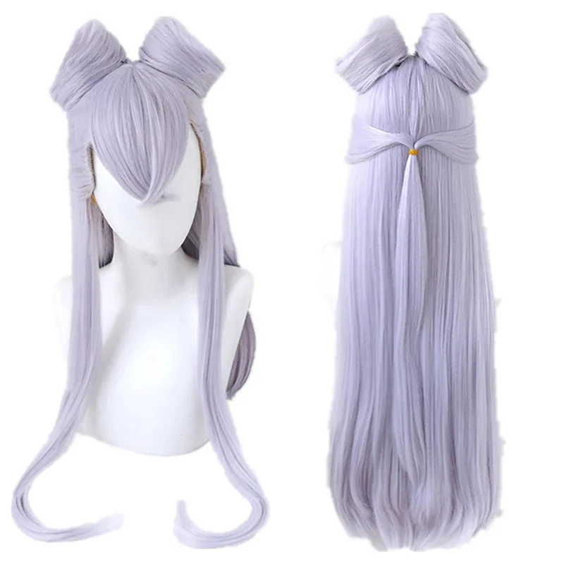 2025 yiyi High Quality Game KDA Evelynn With Buns LoL Cosplay Light Purple Synthetic Hair Long Straight Wigs + Free Wig Cap view 2