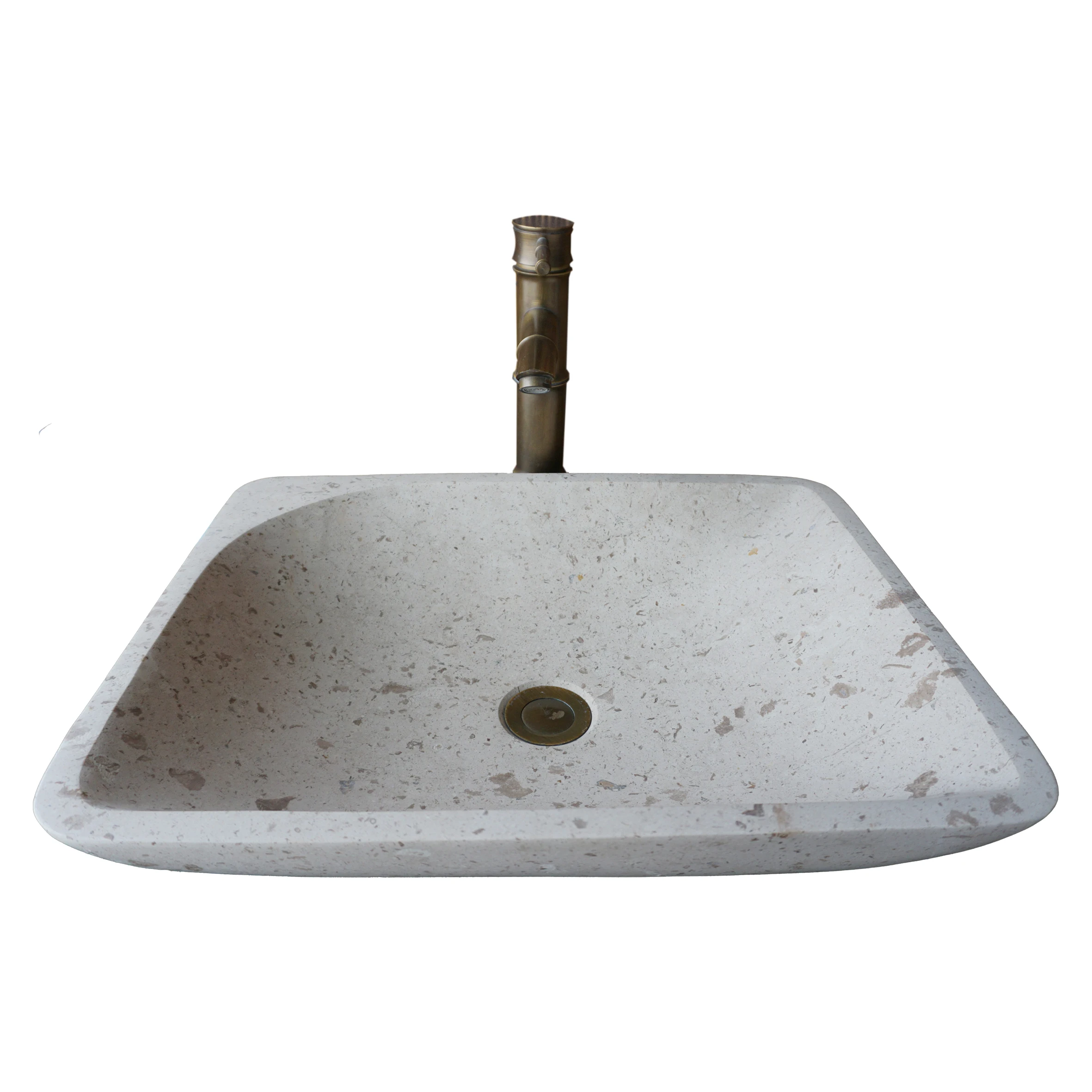 حوض غسيل رخامي بنمط بقعة مستطيلة باللون الأبيض الطبيعي، حوض حديقة المزرعة الجانبية