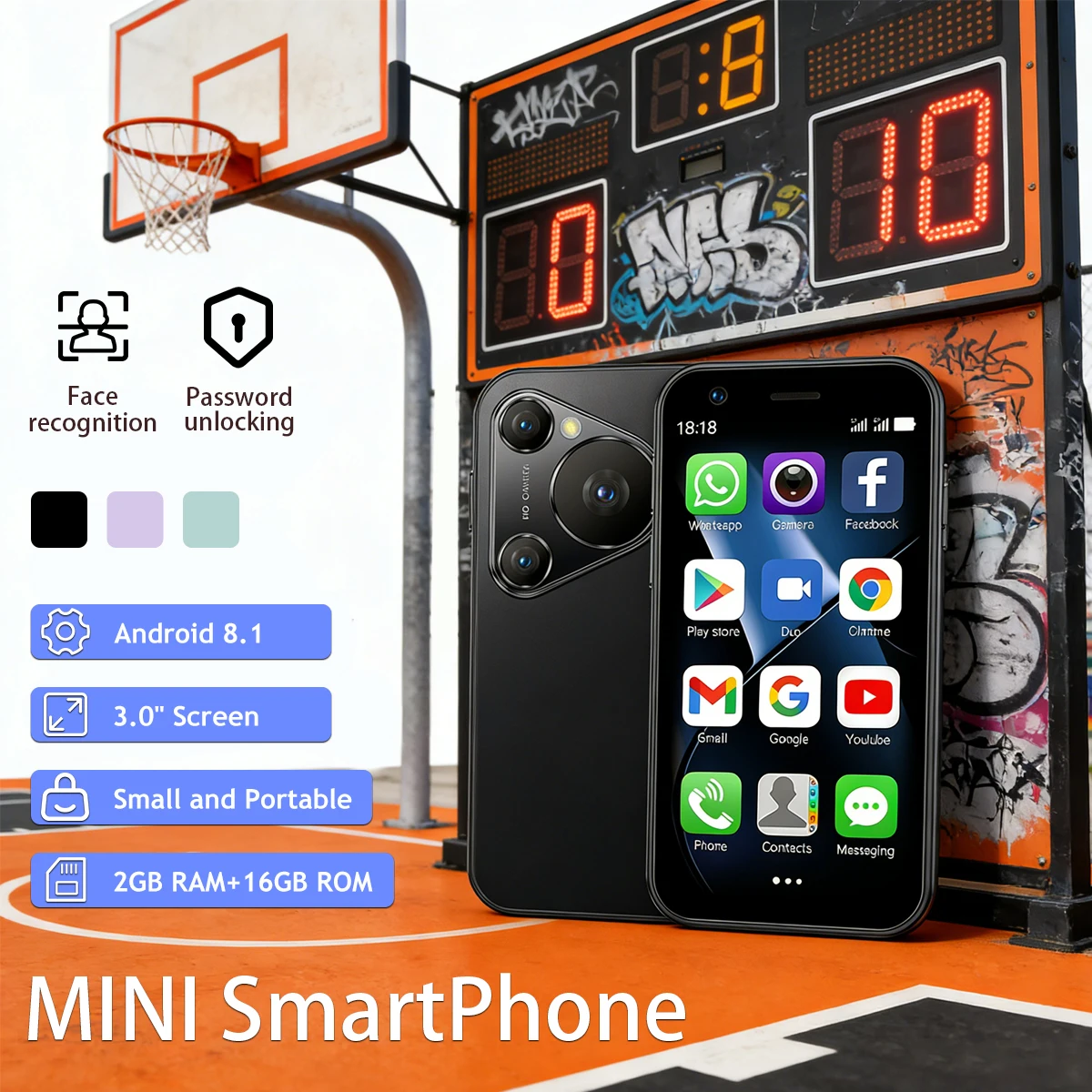 P70 Mini Smartphone Supports Face Recognition 3G Network Global Version Multiple Colors 2GB + 16GB Memory Android 8.1