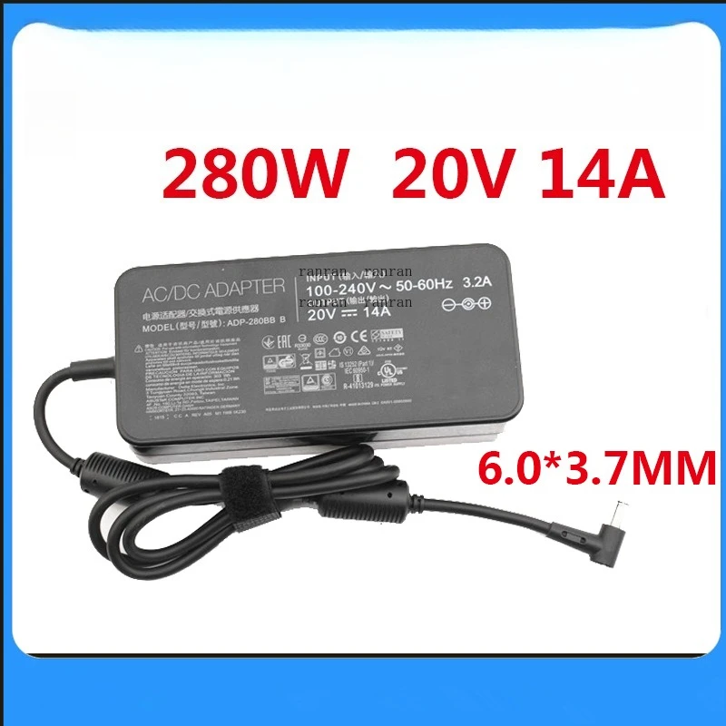 

Зарядное устройство 20 В, 14 А, 280 Вт, 6,0*3,7 мм, ADP-280BB B, адаптер для ноутбука ASUS PG35V ROG GX551QS GX551QR GX703HS GX703HR GX703HM G732LWS