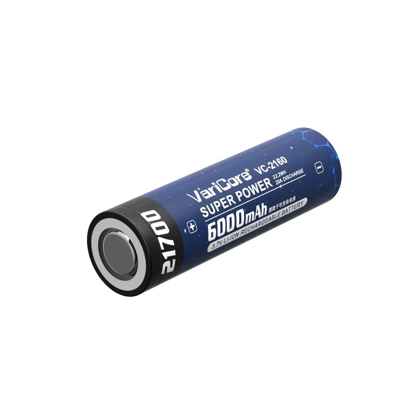 

VariCore 3.7V 6000mAh 21700 Rechargeable Li-ion Battery 20A Discharge is suitable for flashlight and power supply equipment