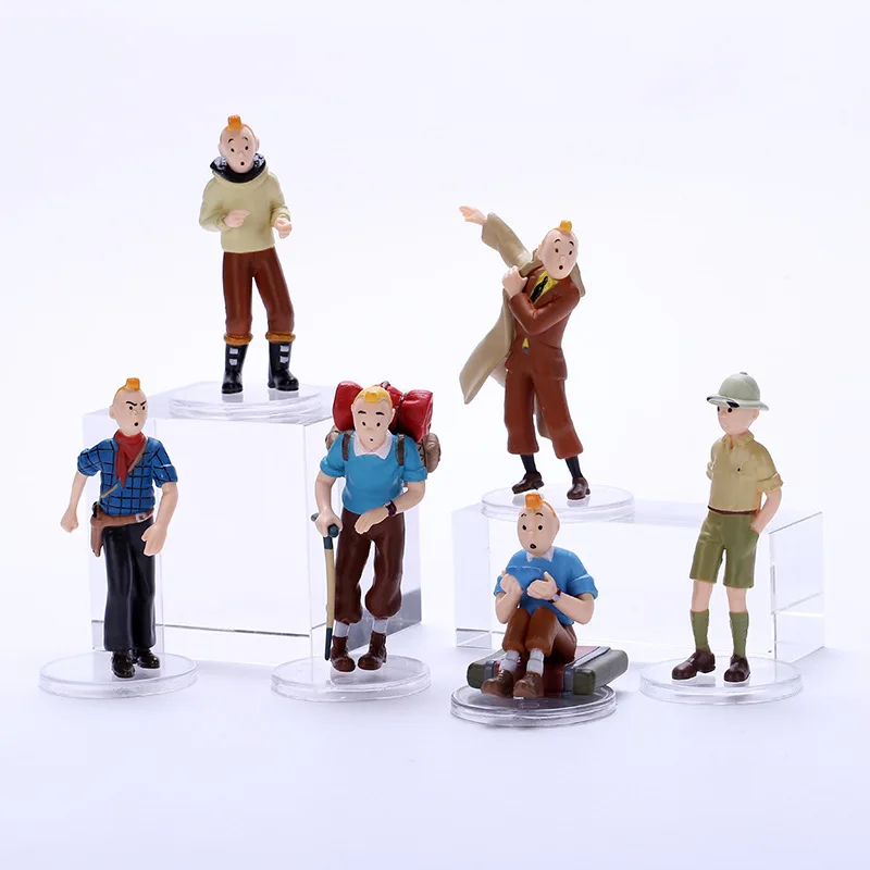 New 6pcs/set 8cm Anime Cartoon The Adventures of Tintin Action Figures Cute Comic Tintin Milou Dupont PVC Toys Gifts For Kids