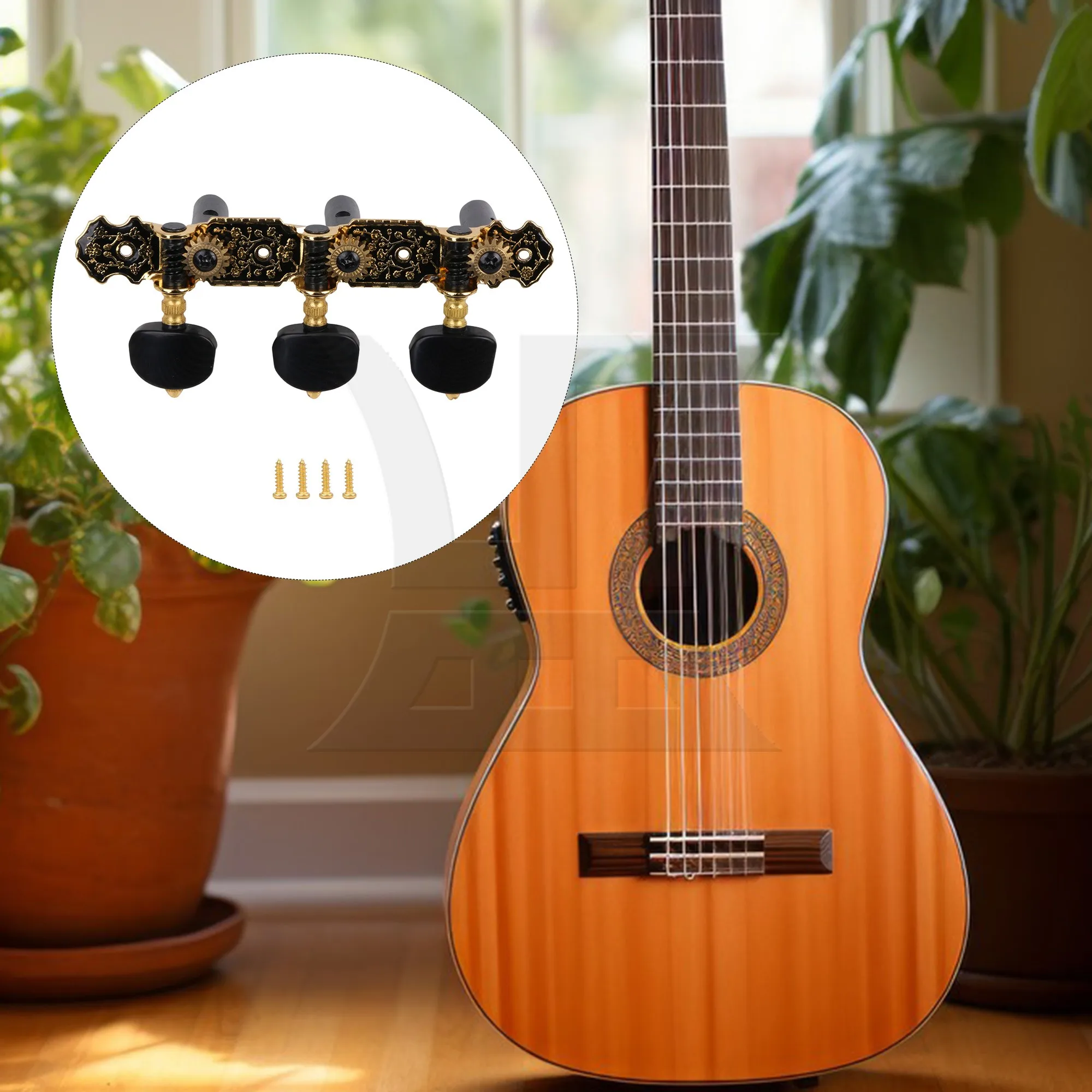 

Yibuy Vintage Classical Guitar Tuners Pegs Machine Head 3L Black w/ Gold Screw