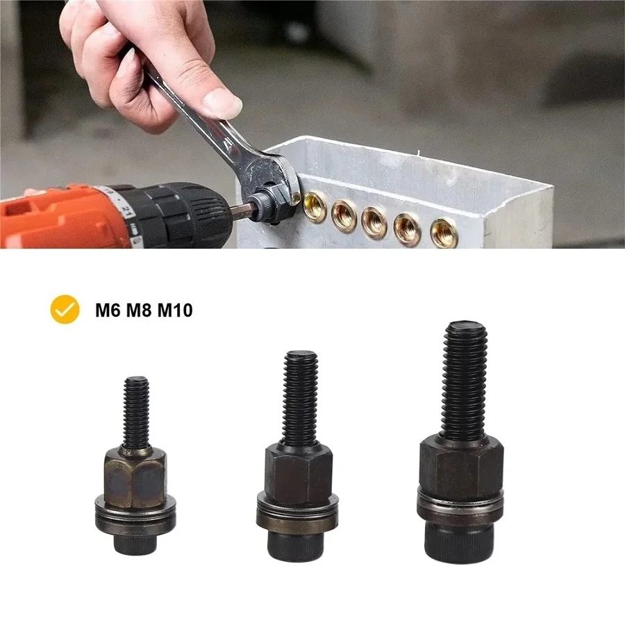 3pcs Hand Rivet Nut Replacement Tip Mandrel Head Rivet Nut Drill Adapter For Nuts M6/8/10 Installation Rivet Threads For Cars