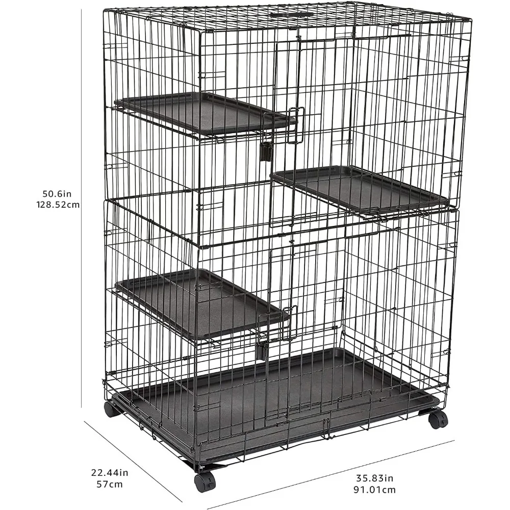 Большой 3-уровневый прочный манеж для кошек, складной манеж, ящик, Конура, 35,8 дюйма Д X 22,4 дюйма Ш X 50,6 дюйма в, черный