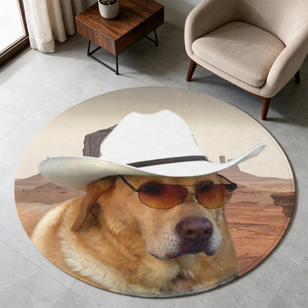 Golden Retriever Dog Portrait Western Cowboy Hat Area Rug for Living Room Hallway Pet Lover Gift Mat