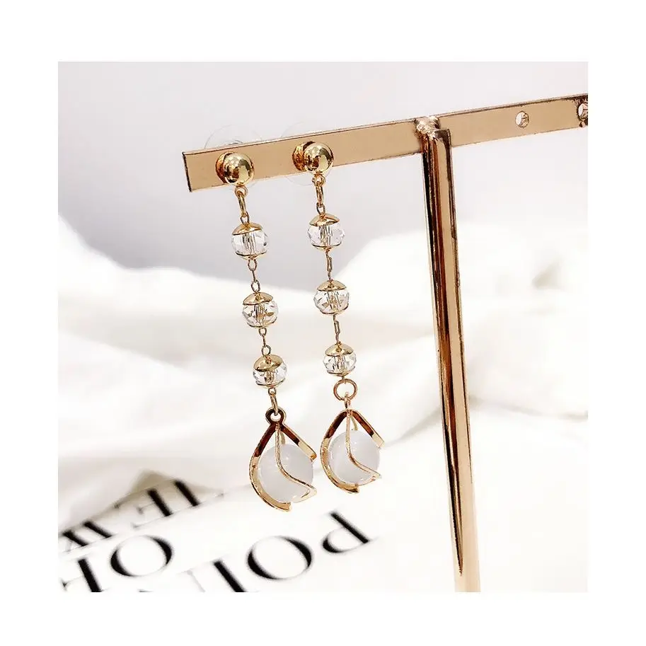 Small and Versatile 925 Silver Needle Earrings, Long Bow Cat Eye Stone Earrings, Instagram Style Personalized Earrings