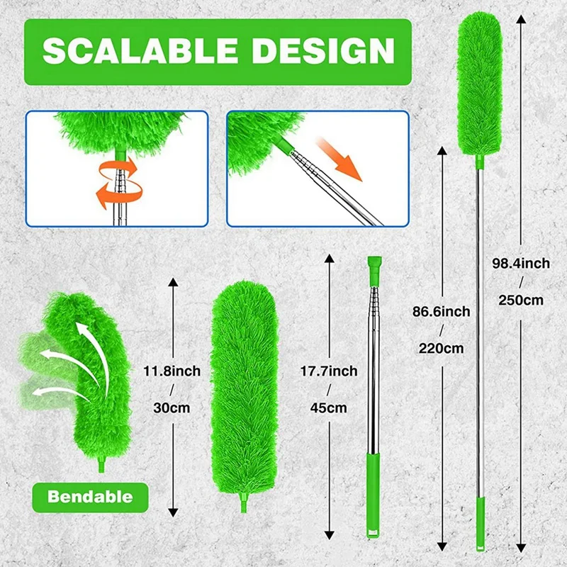 2X Gutter Cleaning Brush Roofing Tool With Telescopic Extendable Pole 8.2Ft Guard Cleaner Tool Easy Remove Leave, Green