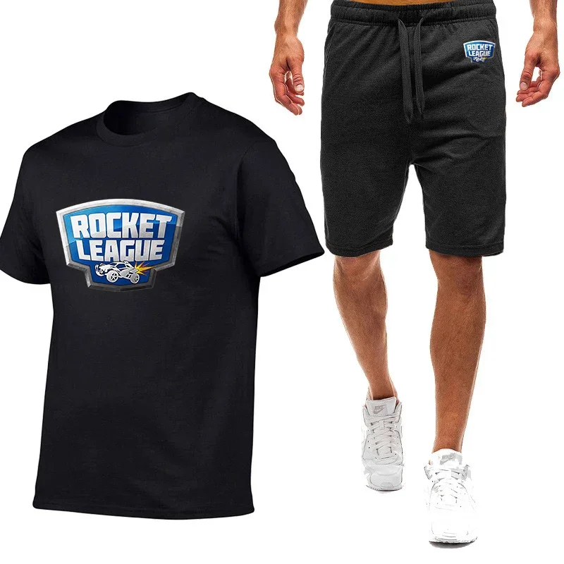 Rocket League-Camiseta de manga corta y pantalones cortos para hombre, ropa deportiva informal, traje de 2 piezas, Color sólido, Verano