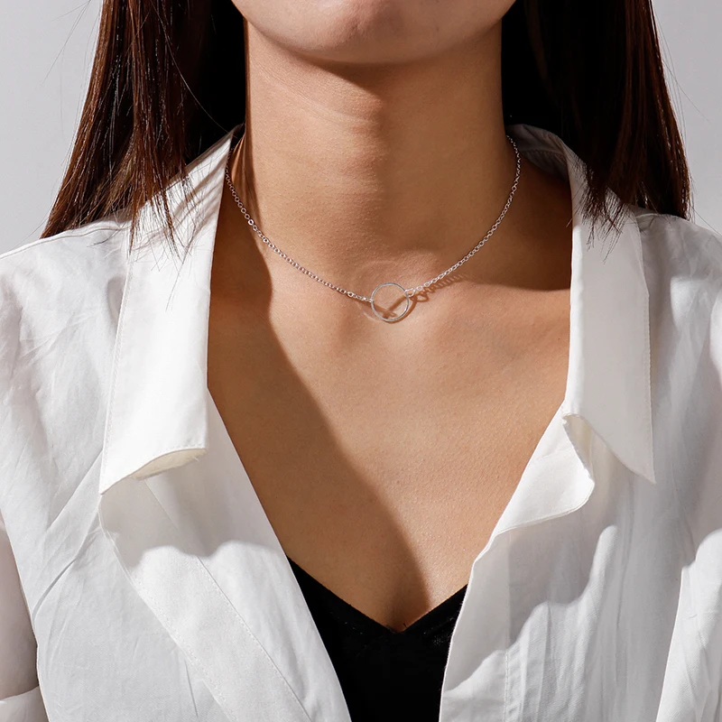 Aihua Mode Mädchen Schlüsselbein Kette Hohl Runde Kreis Halsketten für Frauen Einfache Prägnante OL Halsketten Geburtstag Schmuck Geschenke – Detail 6