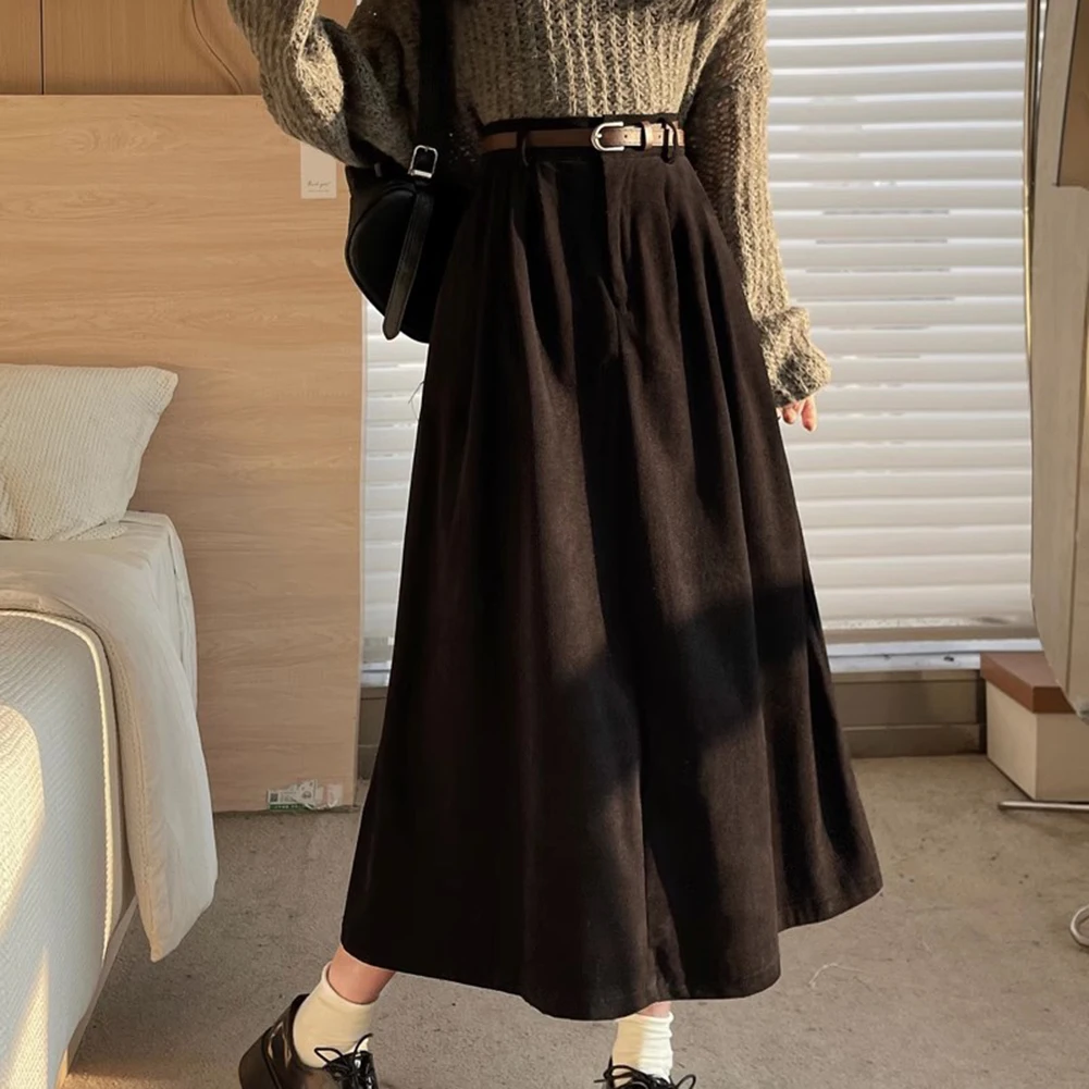 

Повседневная прогулочная вельветовая юбка трапециевидной формы с поясом, женская юбка, юбка в повседневном стиле, обычная длина одежды для праздника