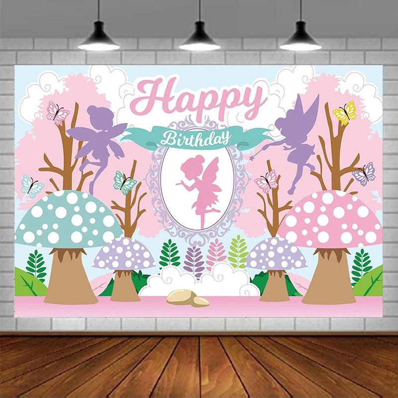 Photography Backdrop Happy Birthday Banner Background Tale Enchanted Forest Decor For Girl Princess Fairy Party Baby Shower