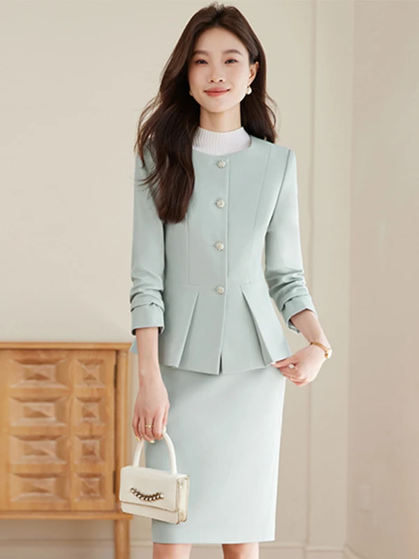 

Elegant Professional Women's Suit Set Waist-Cinching Jacket And Skirt Two-Piece Autumn Fashion for Career Women