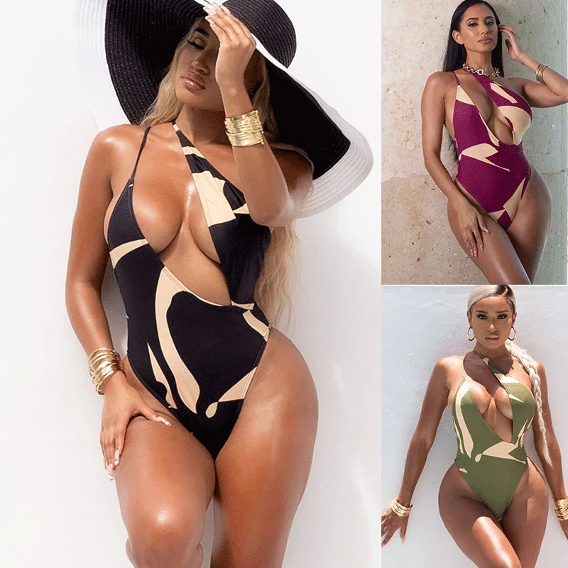 2023 ฤดูร้อนพิมพ์ผู้หญิงชุดว่ายน้ําเซ็กซี่หนึ่งไหล่ Push Up ชุด Beachwear ว่ายน้ํา One Piece ชุดบิกินี่ชุดว่ายน้ําชุด
