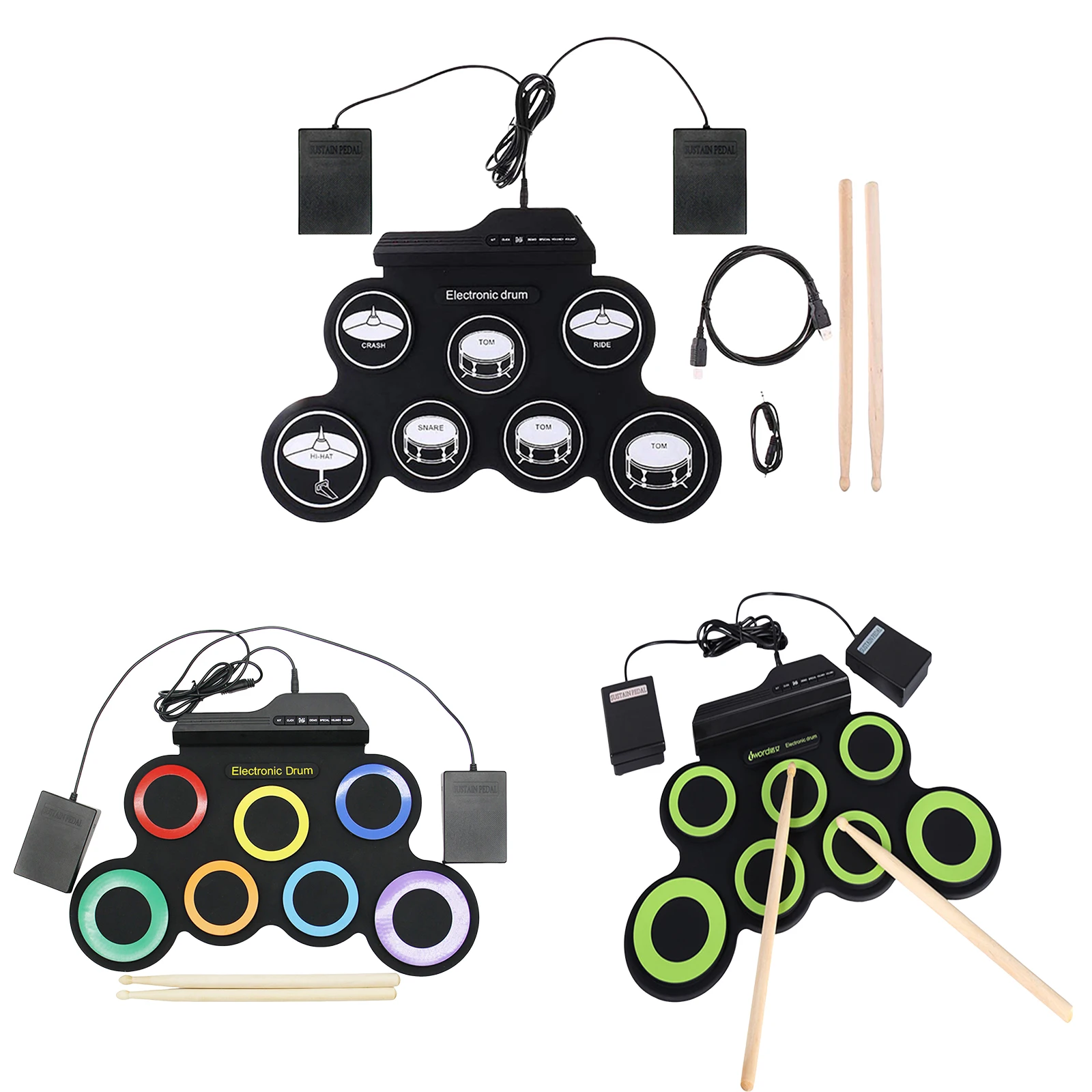Hand Roll Drum Set with Drumsticks Flexible Roll-Up Drums Kit Portable Musical Drums Pad for Adult & Kids Beginner Instrument
