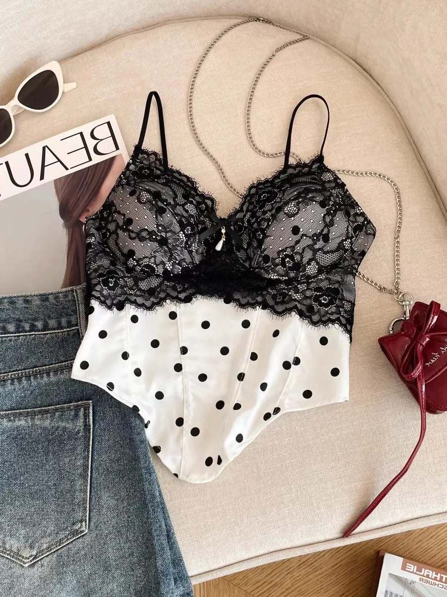 

Sexy Lace One-Piece Bra Pad Bal Irregular Strap Vest Top Women's Faion Commute Sle ort Length Inner Wear