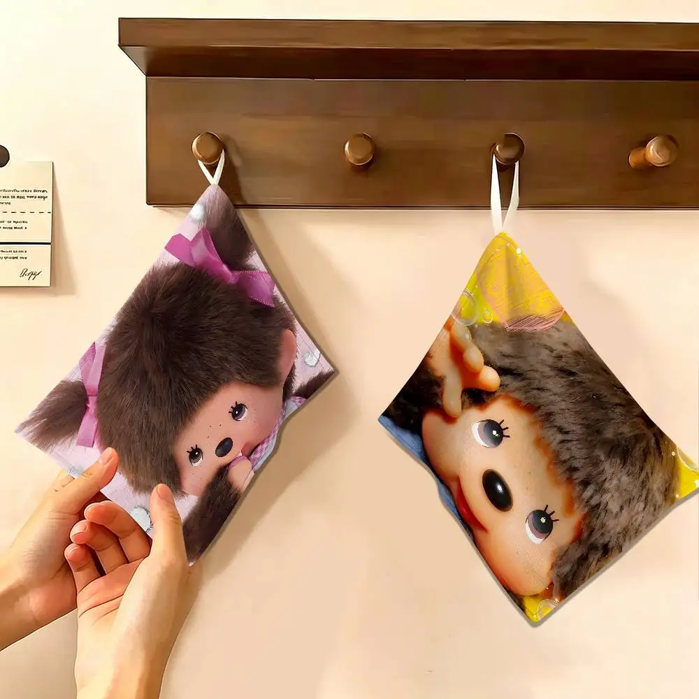 Kawai M-monchhichis Polyester Cotton Hanging Kitchen Towel, Soft Hand Wiping Towel, Reusable for Kitchen Bathroom Home