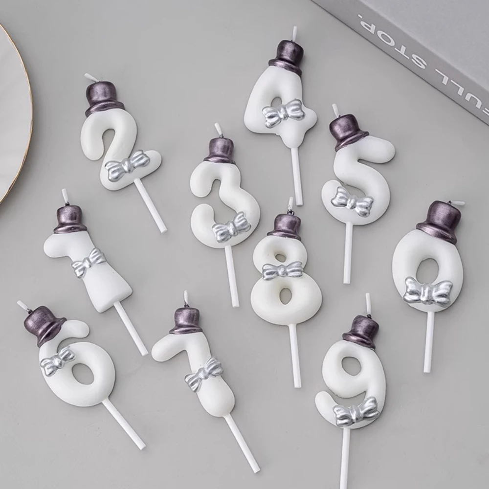 Creative Birthday Candle with Hat And Tie Decoration for Children And Adults Single Digit Number Candles for Cake Decors Party