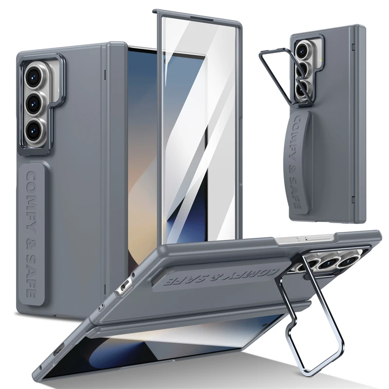 

Luxury Wristband Hinge Lens Holder Phone Case For Samsung Galaxy Z Fold 7 6 5 4 3 Full Screen Protective Matte Shockproof Cover