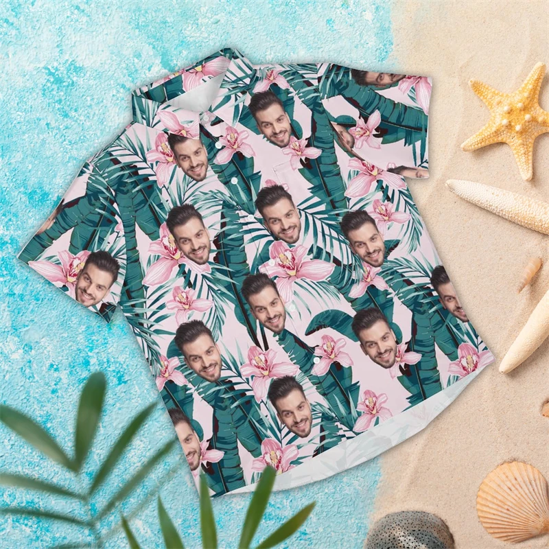 

Funny Custom Face Pet Hawaiian Shirts Summer Fashion Unisex Personalized 3D Printed Couple Shirt Loose Breathable Family Blouses