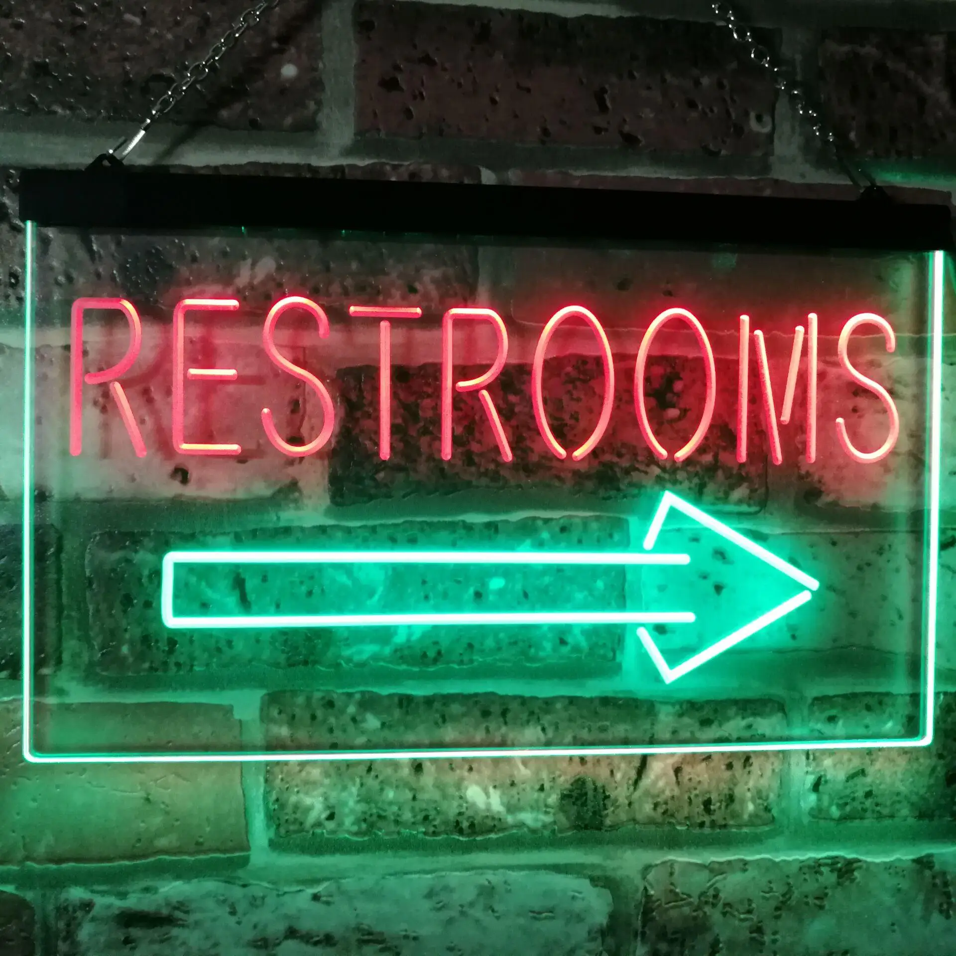 Restroom with an Arrow, on the Right Dual Color Led Neon Sign st6-m2049