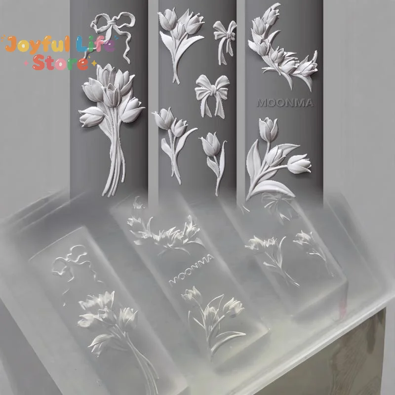 New 3D Silicone Nail Mold Sweet Flower Tulip Bouquet Transparent Nails Mold DIY Nail Art Decor Manicure Template For Nail Charms