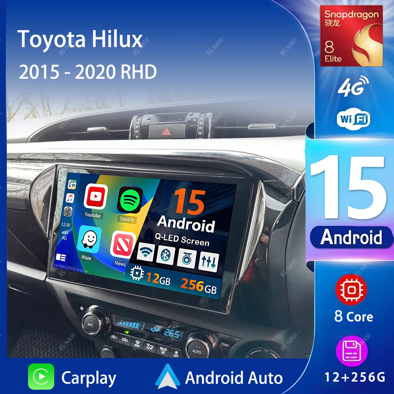 Android 15 Carplay Auto 2K Screen WIFI+4G Car Radio Multimedia Player For Toyota Hilux 2016-2020 2din Autoradio Stereo Head Unit