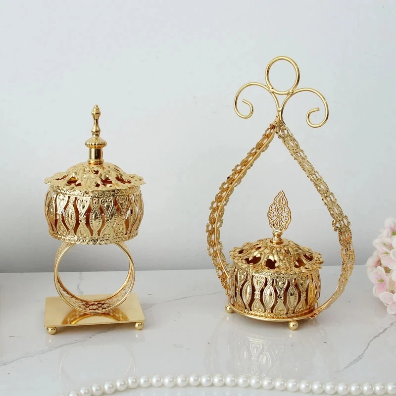 Golden incense burner iron work  metal Buddhist prayer  incense burner  furnishings home accessories decoration