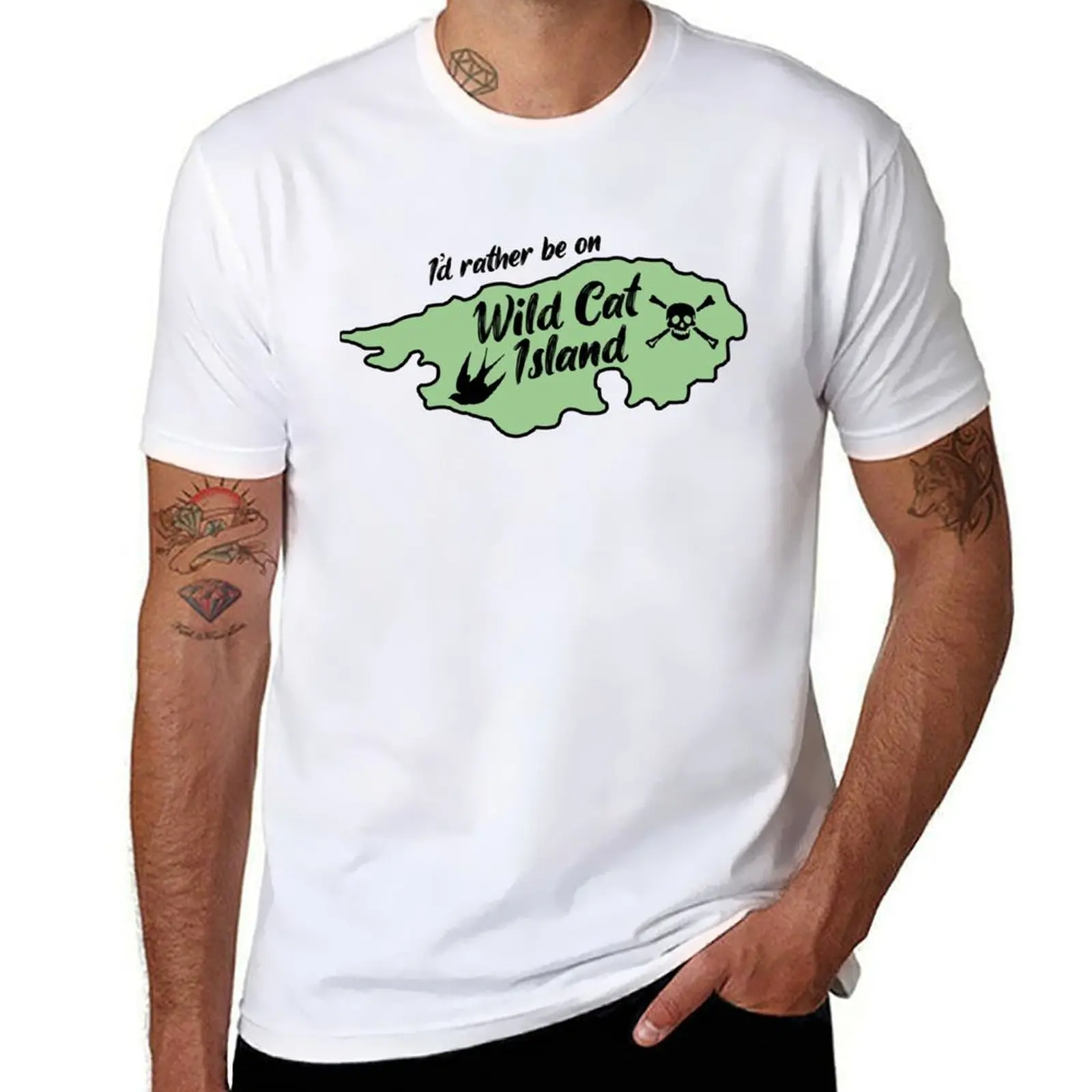 

I'd Rather Be on Wild Cat Island - Green T-Shirt men t shirt cotton 100% cotton t shirts man 100% man graphic t shirt T-shirt