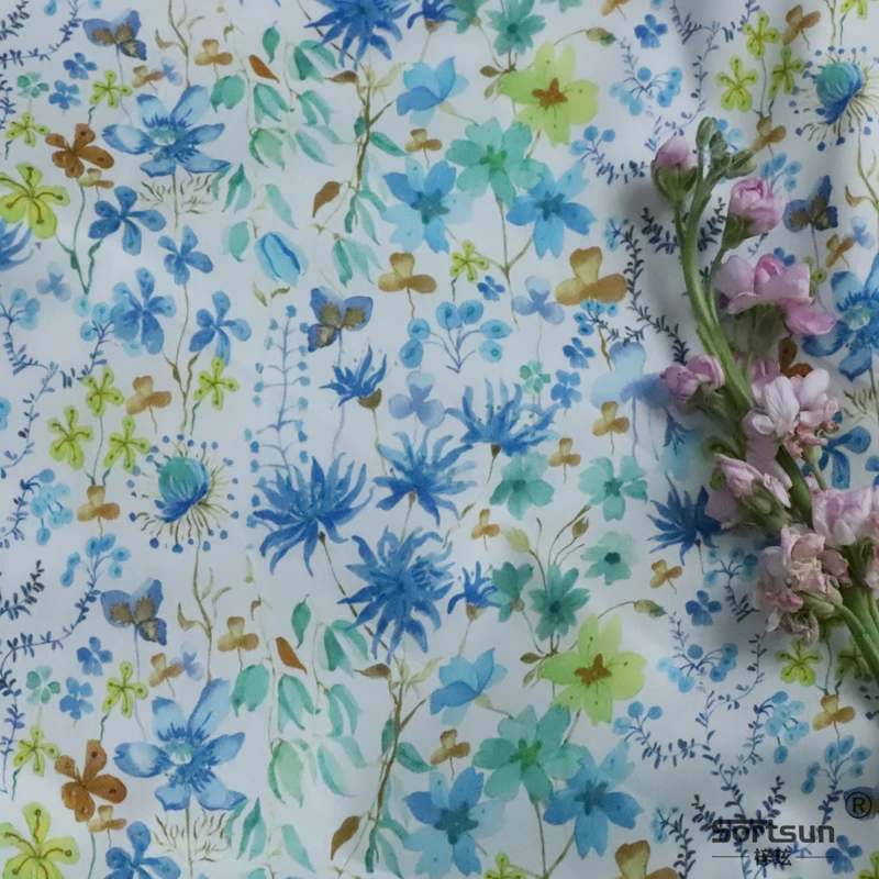 

Posy Blue Floral 100% Cotton 80S Like Liberty Fabric Digital Printing For Sewing Cloth Dresses Skirt Kids Designer Poplin