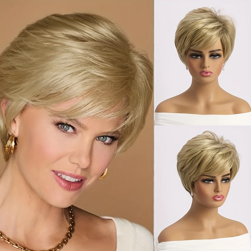 

Женский короткий светлый парик - омбре от серовато-белого до пляжного золотистого, многослойный парик-каре из синтетического волокна