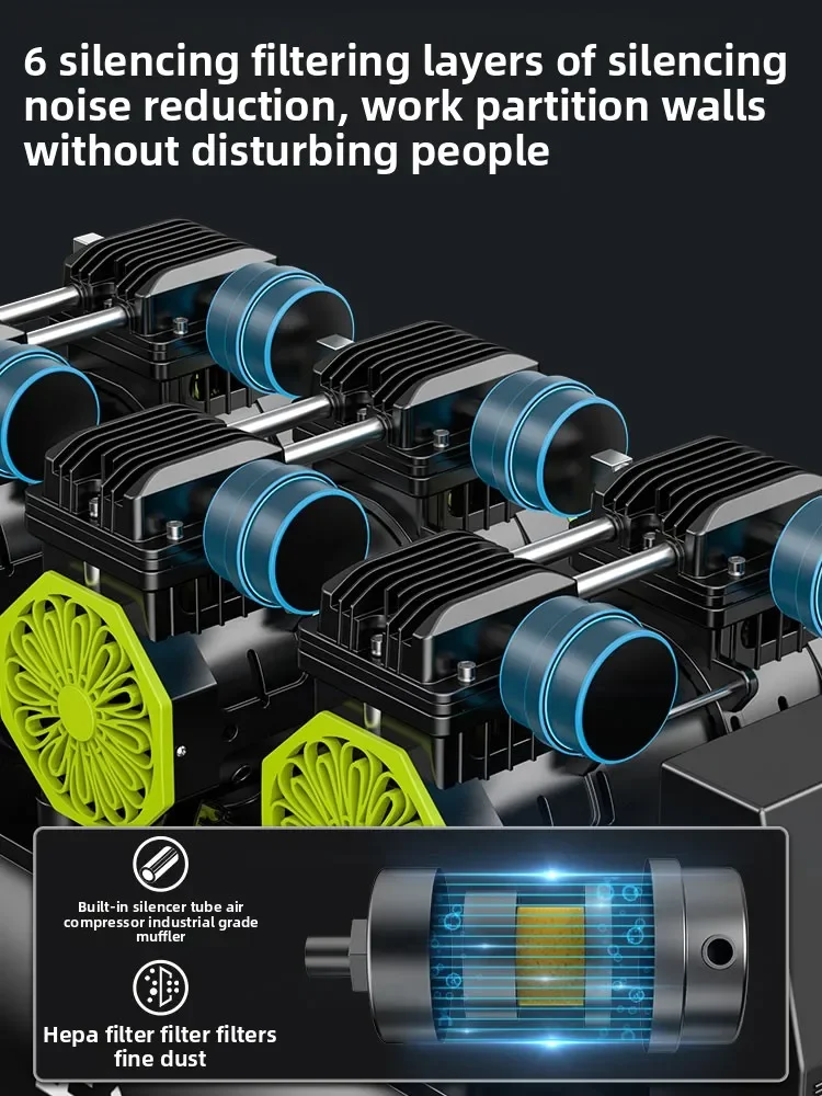 High Pressure Inflator Pump220V Industrial Grade Silent Oil-Free Air Compressor 220V Mini Portable