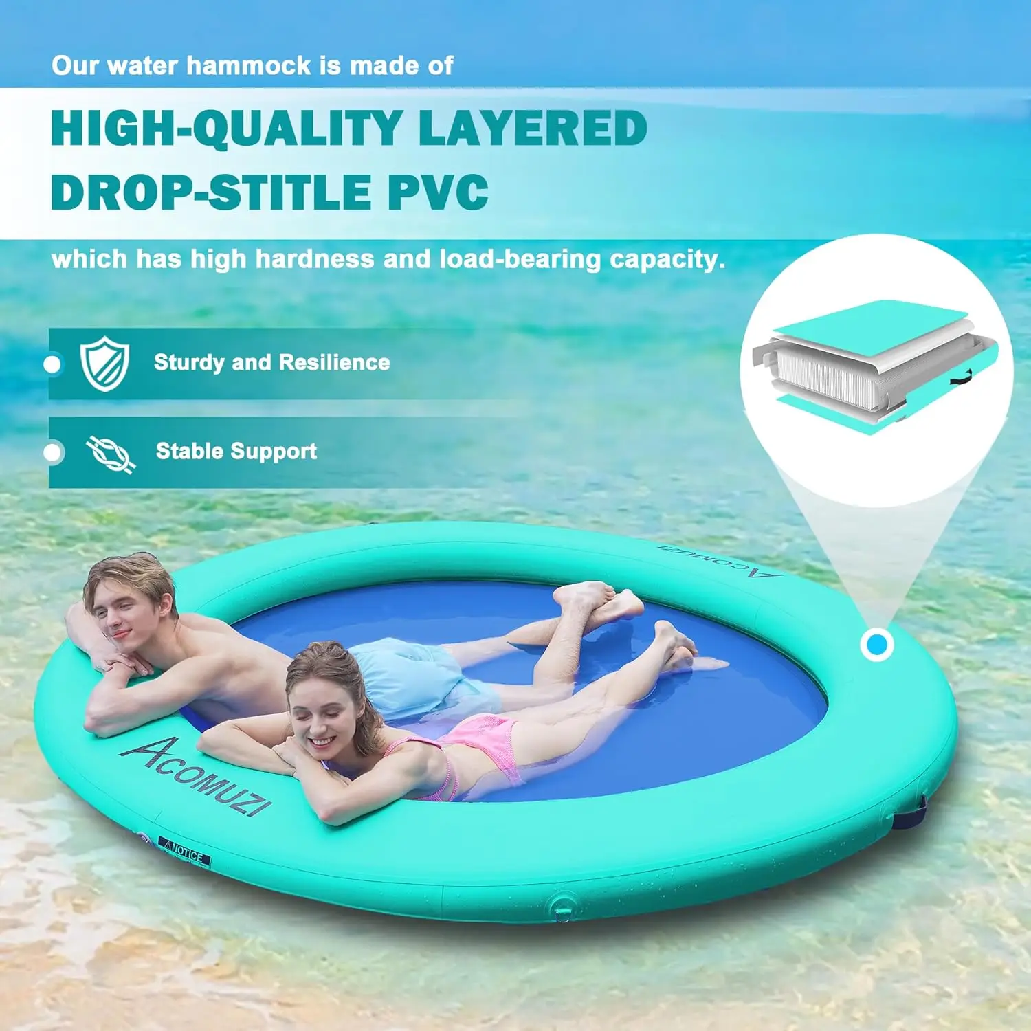 Inflatable Floating Water Hammock Dock Round Ring, Heavy Duty Pool Float Raft for Adults, 4/6/8/10/12FT, Lake and Ocean Use