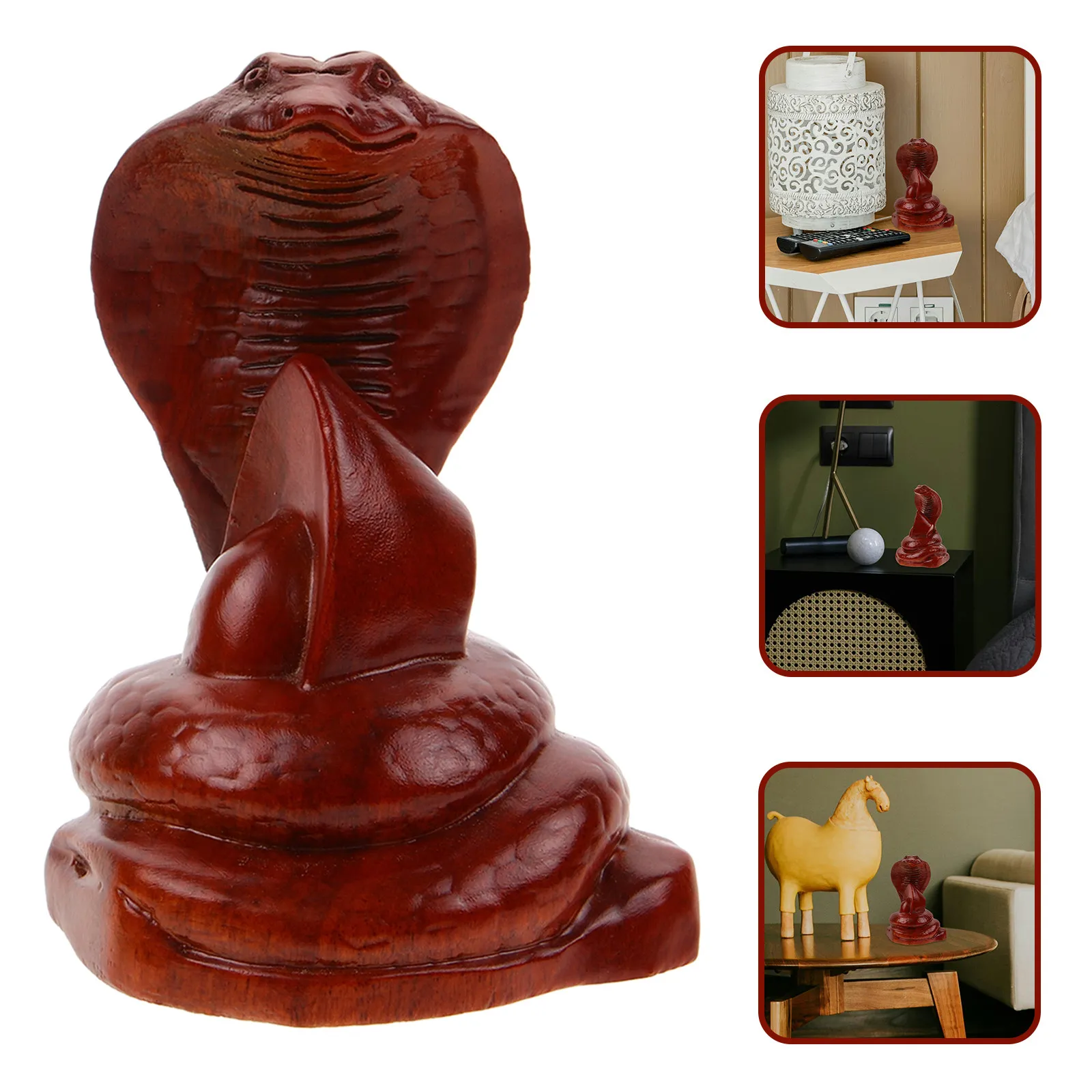 Wooden Carved Realistic Snake Statue Vivid Lifelike Garden Decor Balcony Desktop Party Prank Prop Cognitive Educational Ornament
