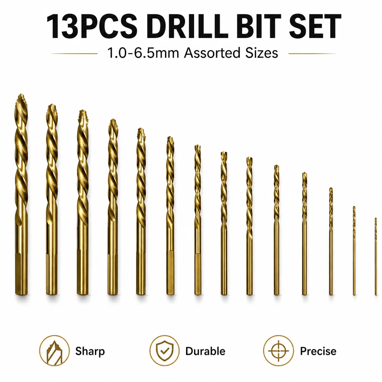 Metric 1.0-6.5mm 13Pcs Twist Drill Bits Titanium Serrated Sharp Tip Hex Anti-slip Shank Drill Kit for Electric Drill Home Worksh