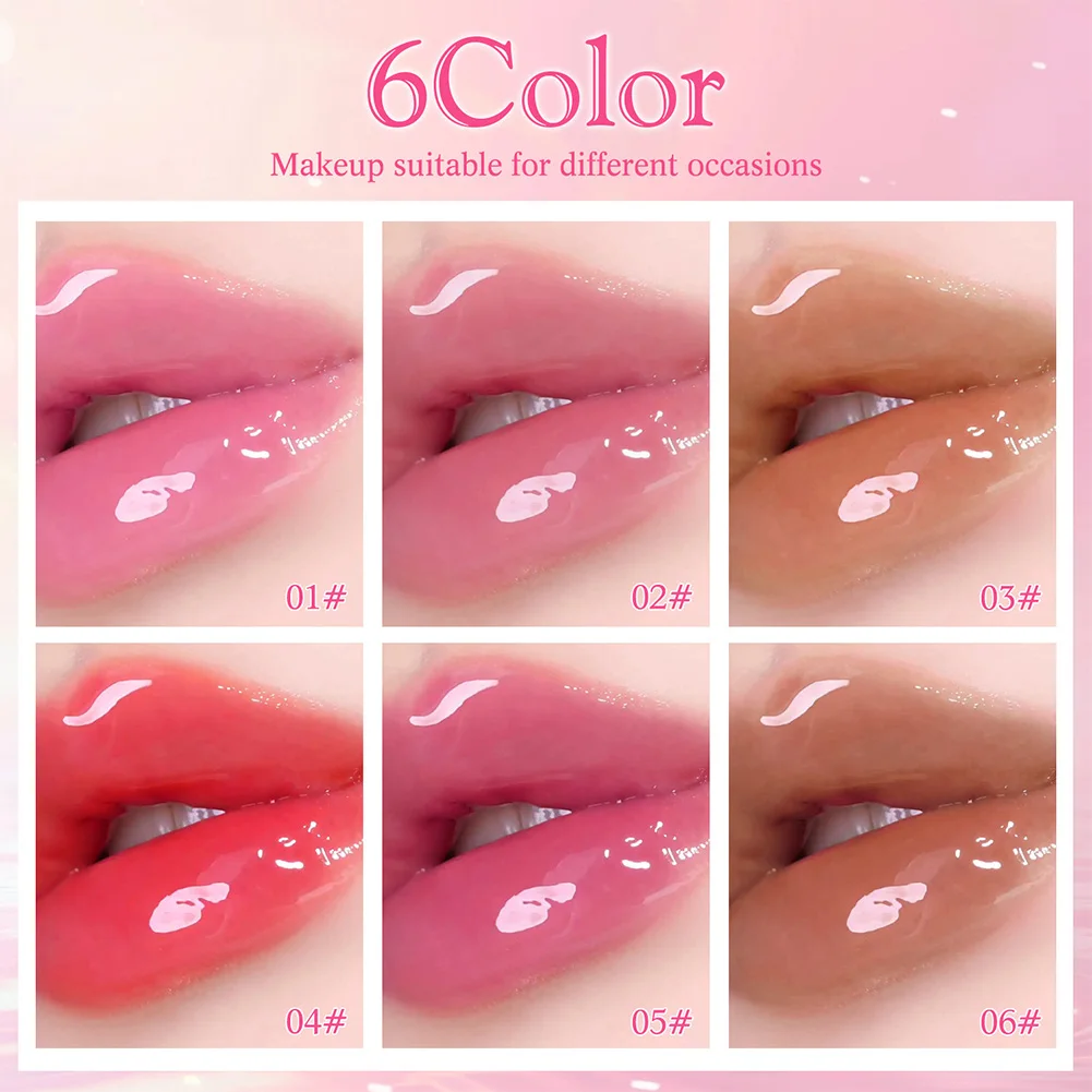 Crystal Gloss Lip Gloss with Pearl Bow Pendant, 6 Shades Hydrating Shiny Lip Oil, Long Lasting Glossy Plumping Lip Makeup