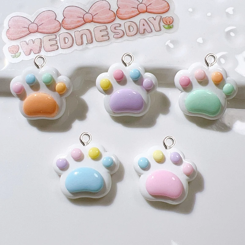 10 Stück glänzende Farbe Katze Pfote Harz Charms Cartoon Ohrring Armband Dekor Kawaii Haustier Halsreif Anhänger DIY Schlüssel bund Schmuck Zubehör