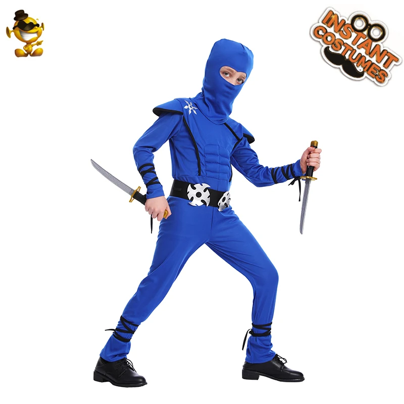 Costume de Ninja Kungfu pour garçons, tenue d'halloween, bleu et noir, tenue de luxe pour fête d'anniversaire pour enfants