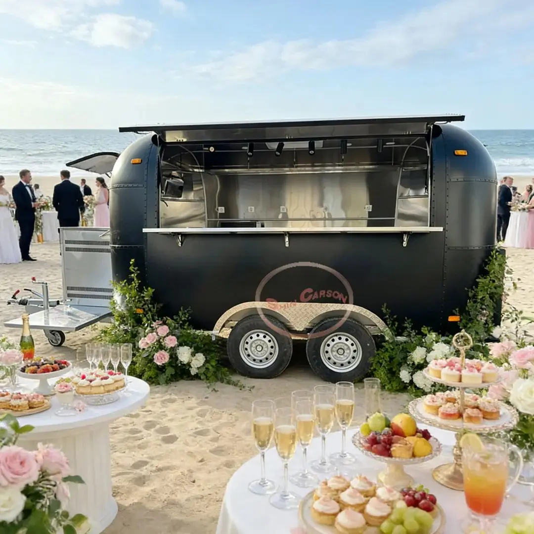 Custom Black Fiberglass Food Truck Trailer for Catering with Sink And Refrigerator