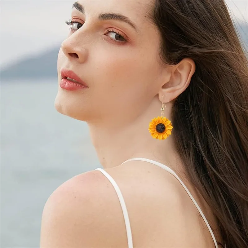 Boucles d'oreilles en résine fleur de tournesol pour femmes, mode coréenne, boucles d'oreilles de créateurs drôles, élégantes, uniques, géométriques, amusantes, tendance