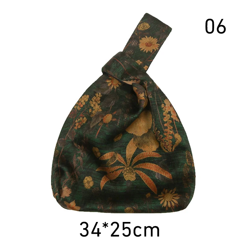 Women Vintage Mulberry Silk Knotted Wrist Bag Chinese Style Handbag Retro Purse Tote Wallet Purse Key Phone Pouch