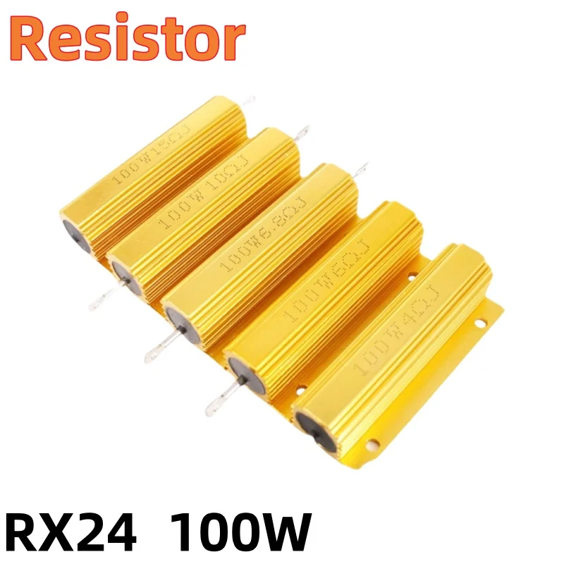 O resistor enrolado de fio de alumínio Shell do metal do poder, 100W, 1,2, 1,5, 1,8, 2, 2,5, 33, 800, 900 ohms, 12K, 18K, 25K, 30K, 47 mil, 300 mil, RX24