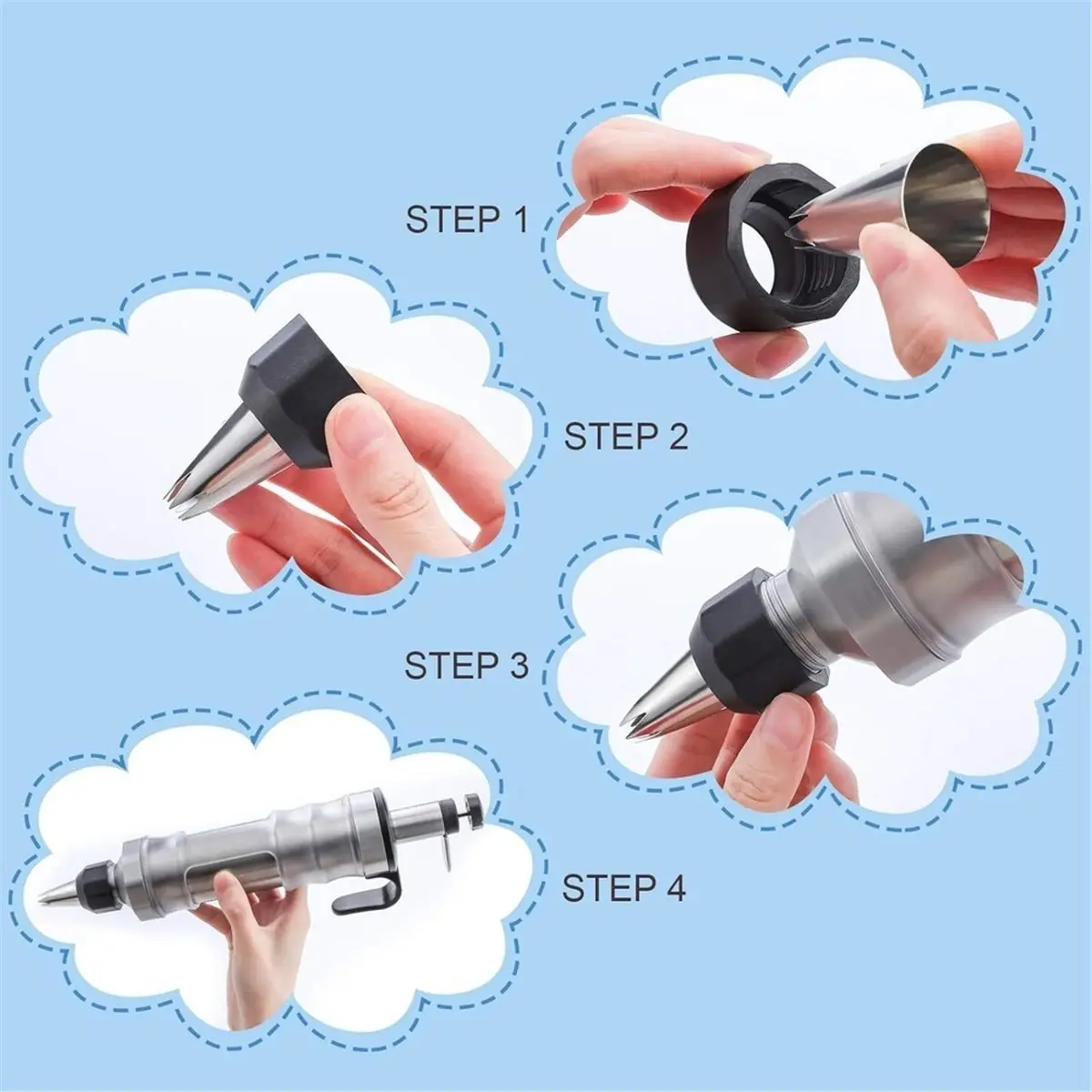1set Stainless Steel Dessert Decorating Syringes & Piping Tip Set - Reusable Decorating Tool for Cakes, Cupcakes C