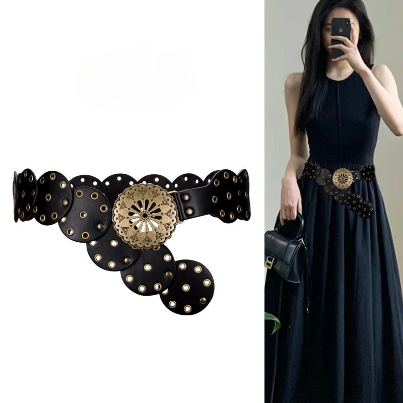 Hot Girl Retro Women's Exaggerated Punk Style Oval Splicing Waist Belt Fashion High-quality Popular Trend Retro Belt
