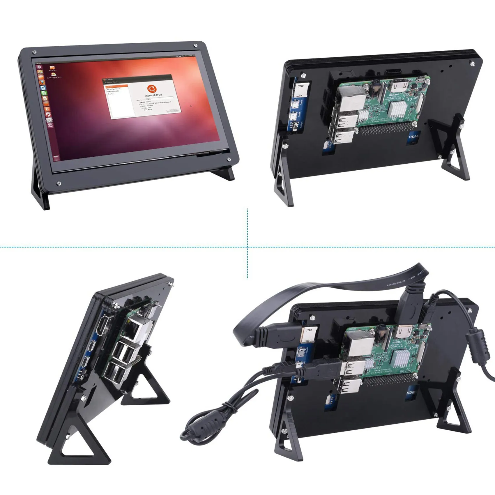 2X 7 Inch Lcd Acrylic Bracket Case Contact Screen Case Holder Bracket For Raspberry Pi 3 Model B+