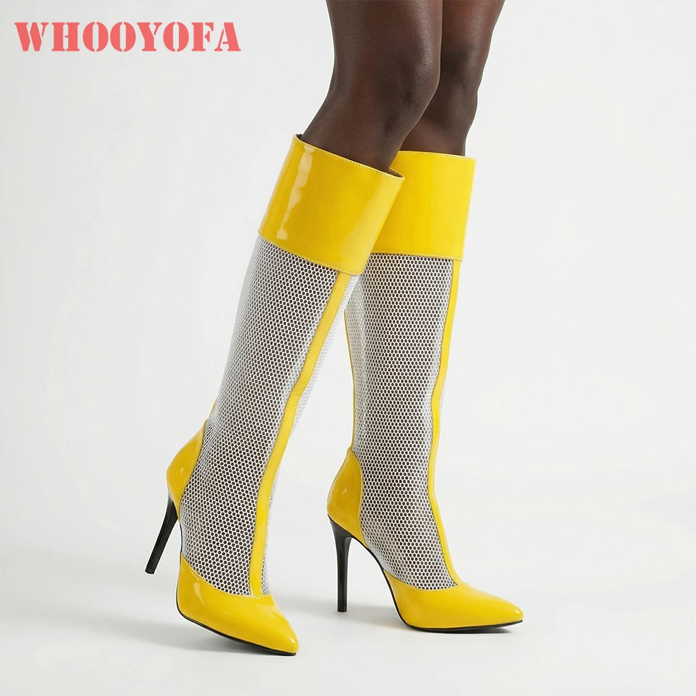 

2026 New Fashion Wide Fit Summer Mesh Knee High Boots Women 10 cm Heel Lady Party Shoes Plus Size 43 48 Transparent Design