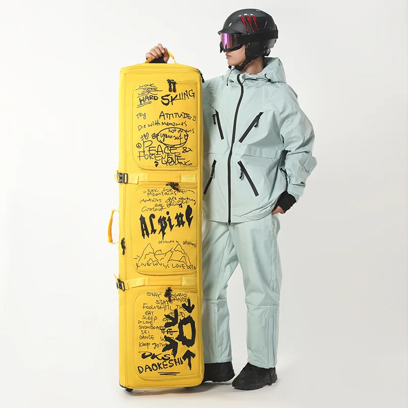 New Waterproof Snowboard Bag Front Side Pockets Single Twin Boards Wheels Three Compartments Dry-wet Separation Large Capacity