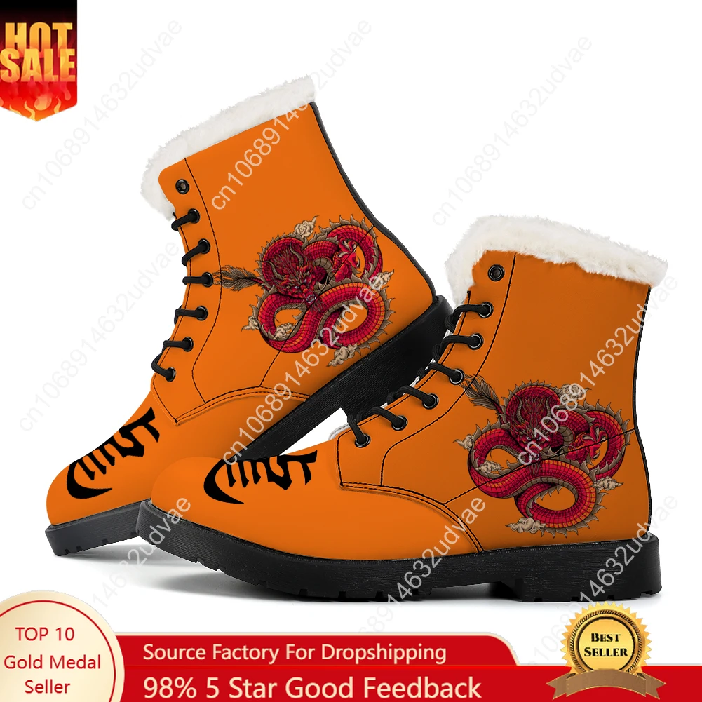 

Chinese Dragon Plush Boots Mens Womens Teenager Shoes Casual Boot Outdoor Light High Quality Print on Demand Customize Shoe