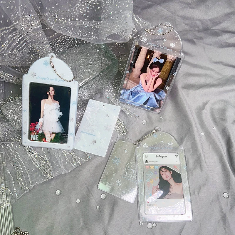 Transparent Glitter Cute 3 Inch Photocard Holder PVC Girl Heart Card Holder Storage Idol Card Display Protective Pendant